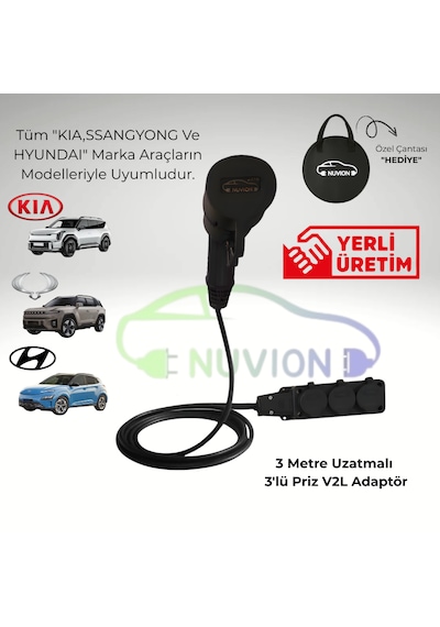 V2L 3lü Elektrikli Araç Şarj Kablosu- Kia / Hyundai / Ssangyong (Kgm) Uyumlu