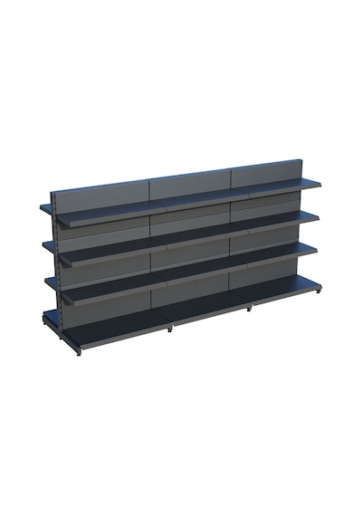 Antrasit Metal Çift Yönlü Orta Reyon 4 Katlı 3'li Birleşik Market Raf Sistemi Market Rafı G270cm Yükseklik H140 Cm Siyah