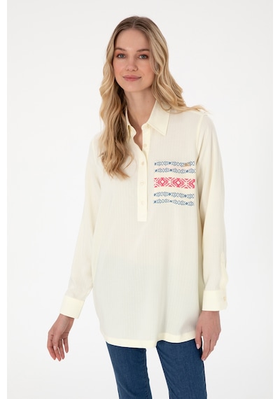 U.S. Polo Assn. Kadın Krem Uzun Kollu Tunik Gömlek 50306439-VR071