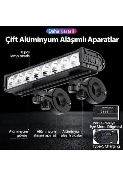 Usb Şarjlı Profesyonel Bisiklet Farı 10000 Lümen 10000 Mah Su Geçirmez Scooter Motosiklet Farı Siyah