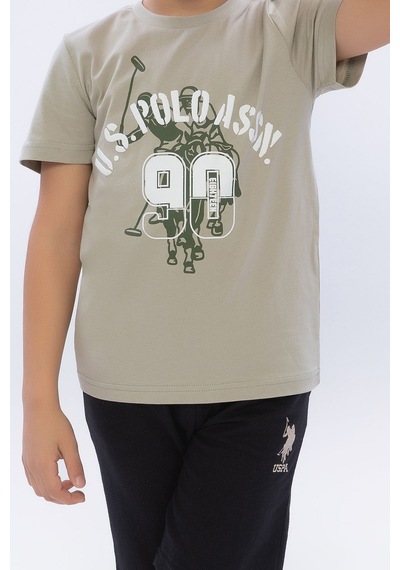 U.S. Polo Assn Açık Haki Siyah Erkek Çocuk Bisiklet Yaka Bermuda Takım
