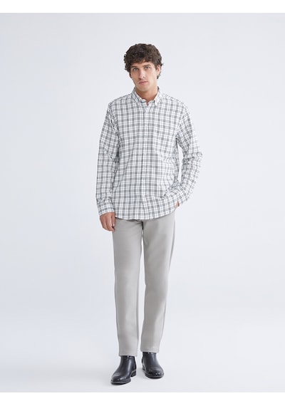 Lcwaıkıkı Classic Ekru Regular Fit Uzun Kollu Ekose Gabardin Erkek Gömlek