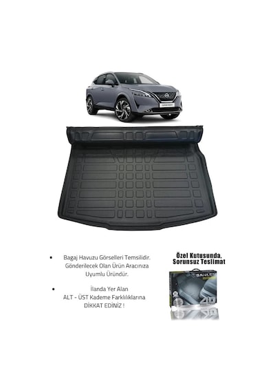 Sahler Qashqai 2022+ Benzinli Uyumlu 4.5d Premium Havuzlu Oto Paspas Ve Liner Marka 3d Ust Bagaj Hav