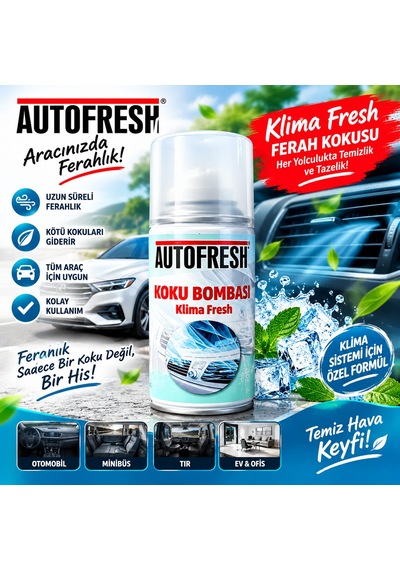 Autofresh Koku Bombası Klima Fresh Klima Temizleyici Kötü Koku Giderici Sprey Amber Esanslı 150 Ml