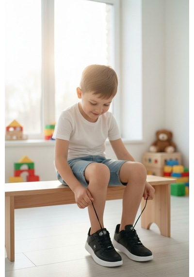 Enoch Çocuk Ortopedik Tabanlı Bağcıklı Dinamik Şehir Sneaker Ayakkabı SİYAH-BEYAZ