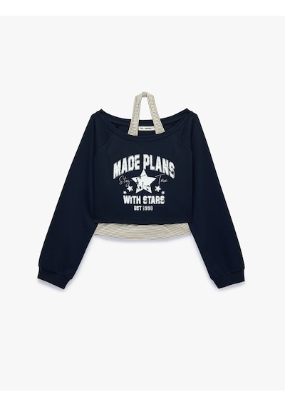 Koton Rahat Kalıp Uzun Kollu Bisiklet Yaka Sweatshirt Lacivert 7wal10253ık
