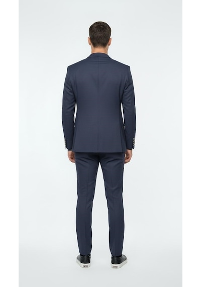 Erkek Kruvaze Gold Düğmeli Dokulu Likralı Kumaş Blazer Ceket Modern Kesim Şık Tasarım Lacivert
