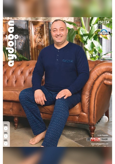 Aydoğan Erkek Emir Büyük Beden Kışlık Termal Lacivert Pijama Takımı 0754