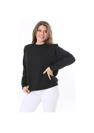 Şans Kadın Büyük Beden Siyah Omuz Detaylı Ön Baskılı Sweatshirt 65n38050-siyah Siyah