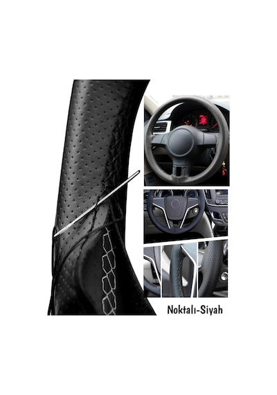 Opel Corsa D-e Kasa Uyumlu Dikmeli Direksiyon Kılıfı Noktalı Dikişli Siyah 38cm 10cm