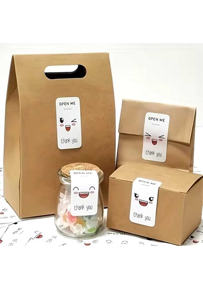 Store 100 Adet Gülen Yüzlü Thank You Etiketi - Hediye, Kargo, Paketleme Stickerı Çok Renkli