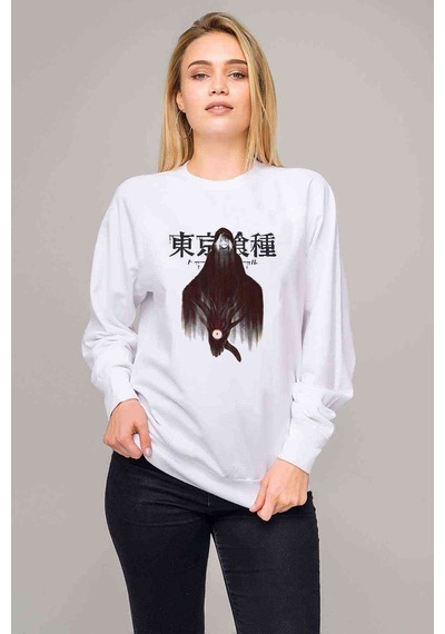 Anime Tokyo Ghoul Anteiku Baskılı Beyaz Kadın Sweatshirt (528291605)