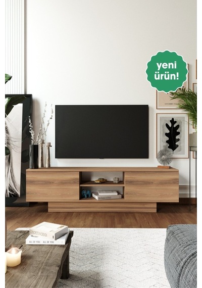 Verona Modern 2 Kapaklı Raflı Tv Ünitesi Tv Sehpası 180 Cm Ceviz