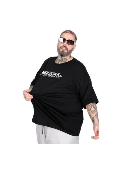 Cusseli Büyük Beden Unisex Bisiklet Yaka Tshirt New York 26204 Sıyah Siyah