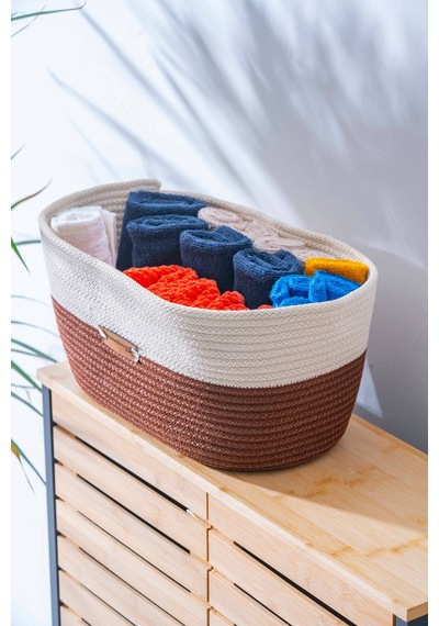 Home Beyond Oval Hasır Organizer - 33 Cm Beyaz/kahverengi