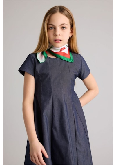 Defacto Yarım Kollu Twill Elbise Kız Çocuk H2604a826spın20 İndigo-ın20