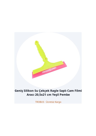 Trobus Geniş Silikon Su Çekçek Ragle Saplı Cam Filmi Aracı 20,5x21 Cm Yeşil Pembe