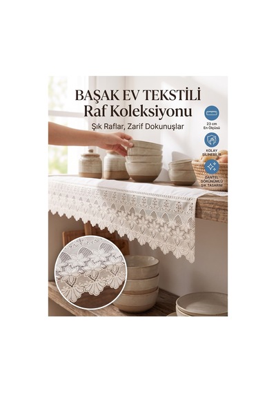 23 Cm Krem Pvc Dantel Raf Örtüsü Dolap İçi Örtü Runner Beyaz-2