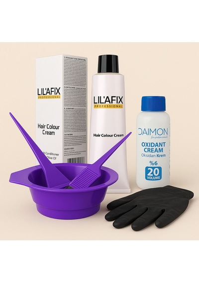 Lıl Afıx 6/37 Bronz Kahve Profesyonel Saç Boya Seti %6 20 Oksidan+karıştırma Kabı+fırça