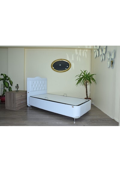 Baza Başlık SUNİDERİ BEYAZ Silinir Kumaş Model Kapitone Metal Fırın Boya 90*190 Yatak El Yapım