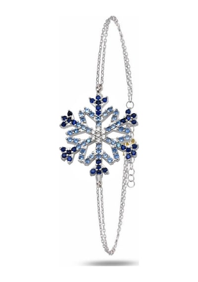Brezza Lusso Jewelry Diamond Seri Aqua-safir Taşlı Kar Tanesi Snowflake Gümüş Bileklik