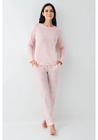 Pierre Cardin 9085 Kadın Bisiklet Yaka Uzun Kollu Pijama Takımı-pembe Pembe