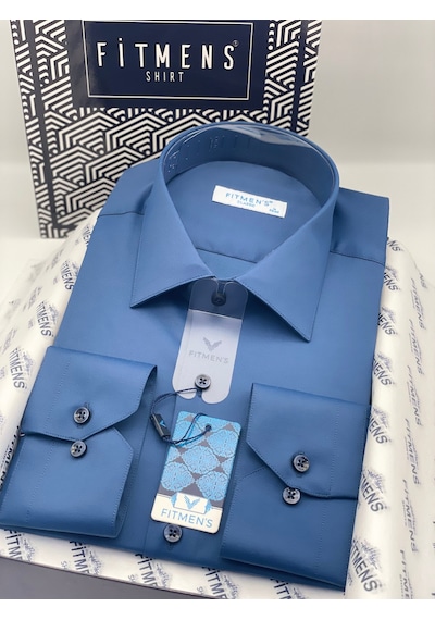 Fitmens Klasik Uzun Kol Cepsiz Likralı Rahat Kumaş Erkek Gömlek Fs-004517 - Açık Lacivert-3194