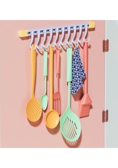 Askımo - 10 Kancalı Raylı Mutfak Ve Banyo Düzenleyici Askı 30 Cm Muhtelif