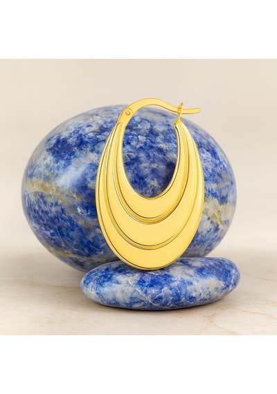 14k Altın Sallantı Oval Küpe, Halka Küpe Altın