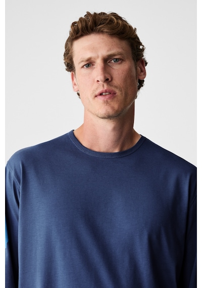 Grimelange Gravs Erkek %100 Pamuklu Yumuşak Kumaşlı Yuvarlak Yakalı Uzun Kollu Lacivert T-shirt