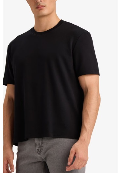 Defacto Regular Fıt Bisiklet Yaka Twill Kısa Kollu Tişört D7912ax26spbk81 Siyah-bk81