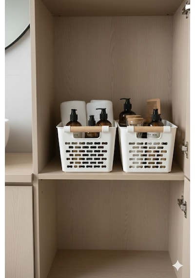 İndecor Houseware 2 Adet Çok Amaçlı Plastik Tutacaklı Organizer Sepet Dolap İçi Çekmece Düzenleyici - Beyaz