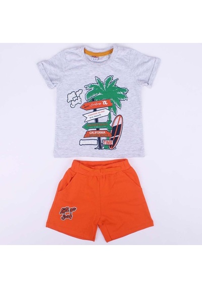 By Bebekodam Erkek Çocuk Gri Turuncu Summer Time Yazılı Tabela Baskılı Şor... Gri - Turuncu