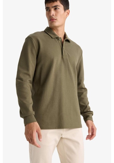 Defacto Regular Fit Polo Yaka Waffle Sweatshirt F0301ax25aukh82 Haki