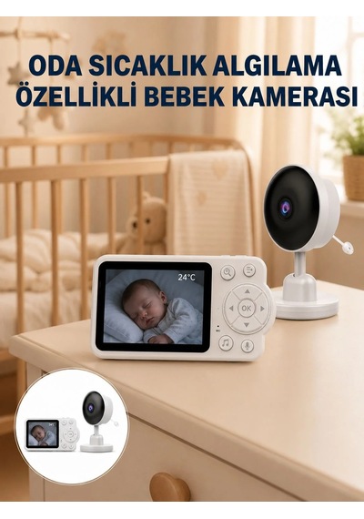 Sıcaklık Sensörlü Güvenli Bebek Kamerası İki Yönlü Ses Yeni Nesil Beyaz