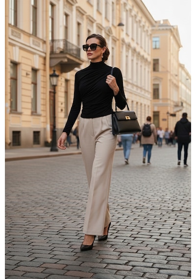 Lela Streç Büzgü Detaylı Slim Fit Dik Yaka Bayan Bluz 669925 Siyah