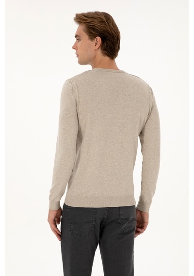 U.S. Polo Assn. Erkek Slim Fit Bisiklet Yaka Taş Melanj Basic Kazak 50307779-VR225