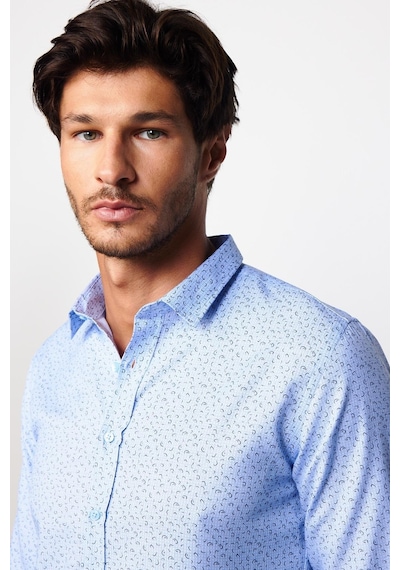 Tudors Slim Fit Dar Kesim Desenli Pamuklu Kolay Ütülenebilir Mavi Erkek Gömlek-29562-mavi Mavi