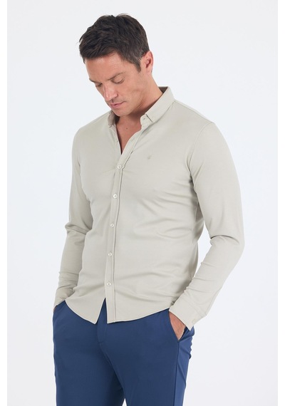 İmza Gri İtalyan Düğmeli Yaka Uzunkol Cepsiz Slim Fit Gömlek 1004250254 Gri
