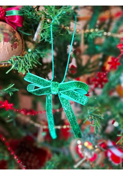 Paşateks 5li Set Simli Kırmızı Fiyonk Askılı Yılbaşı Noel Ağaç Süsü Ve Dekoratif Kurdele Yeşil Simli