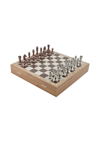 Gifthome Metal Klasik Satranç Takımı Antik Ve Rustik Desenli Mdf Sandıklı Satranç Tahtası 36x36x6 Cm.