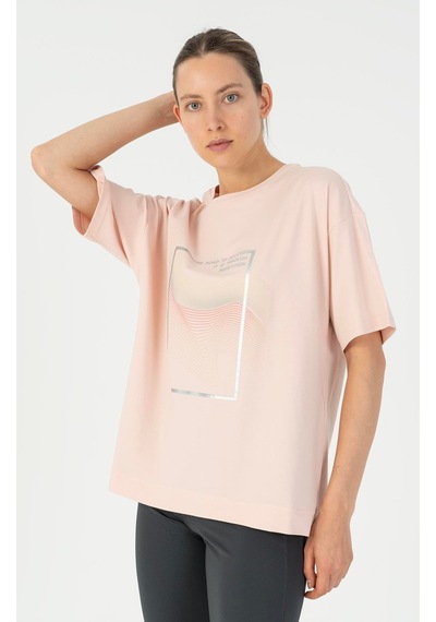 Maraton Comfort Kadın Bisiklet Yaka Pudra T-shirt Pudra