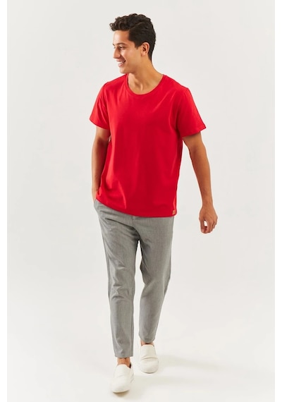 Erkek Oversize Rahat %100 Pamuklu Penye Bisiklet Yaka Kısa Kol Basic T-shirt Classic Collection Kırmızı