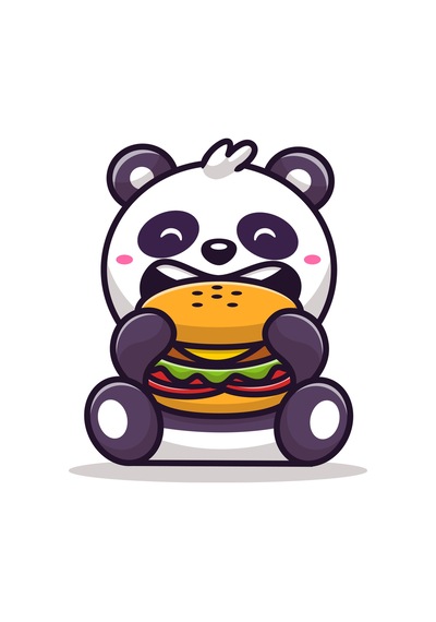 Paybuy Çocuk Karikatür Panda Burger Baskılı Kısa Kollu Tişört %100 Pamuk Siyah