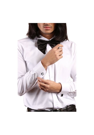 Dicotto Beyaz Gizli Pat Damatlık Ata Yaka Kol Düğmeli Slim Fit Smokin Gömlek - 001 001