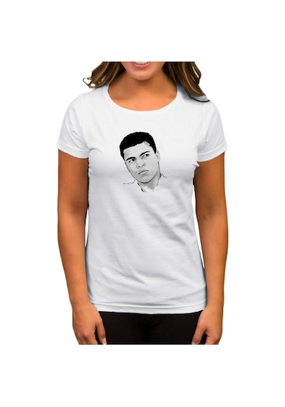 Muhammed Ali Drawing Beyaz Kadın Tişört Beyaz