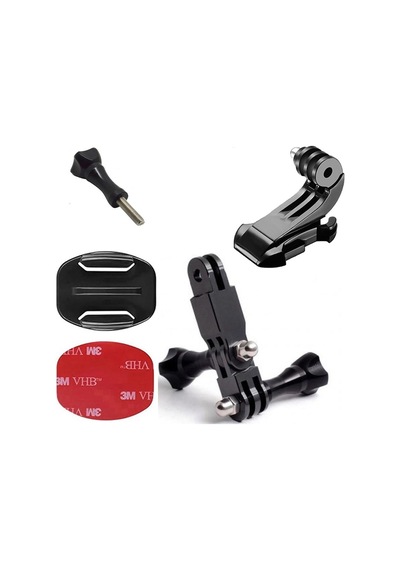 Gplus Bs08yvj 8 Parça Flat Zemin Düz Yüzey Vidalı J-hook Açılı 3 Yollu Aksiyon Kamera Uyumlu 3m Yapışkanlı Motor Kask Bağlantı Seti Siyah