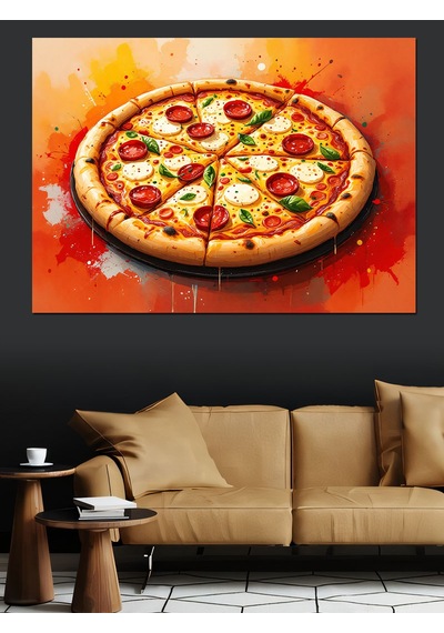 Lezzetli Büyük Pizza Dekoratif Kanvas - Mdf Ahşap Tablo