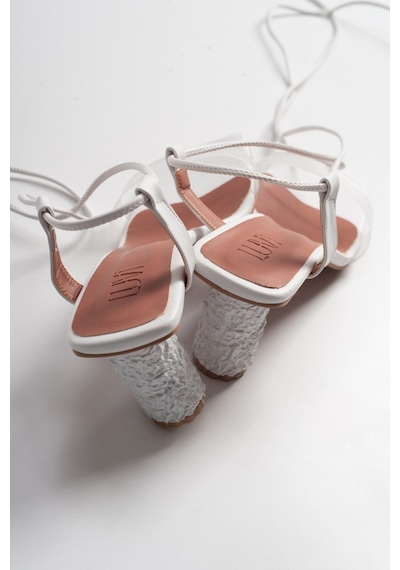 Luvishoes 801 Beyaz Cilt Topuklu Kadın Sandalet Beyaz