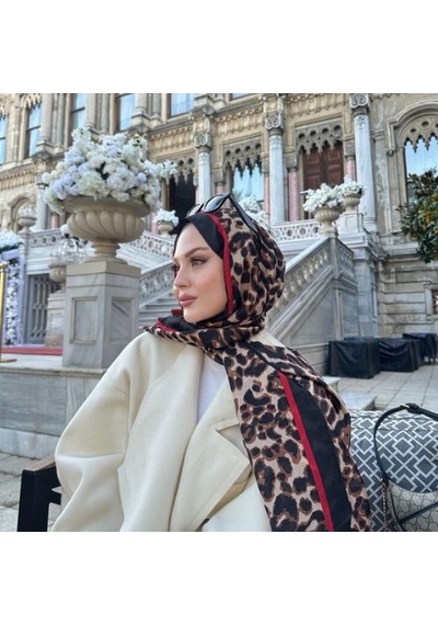 Miorel Scarfs Yeni Sezon Leopar Desen Vual İpek Şal Premium Fular Silk Scarfs Shawl Hijab Kırmızı